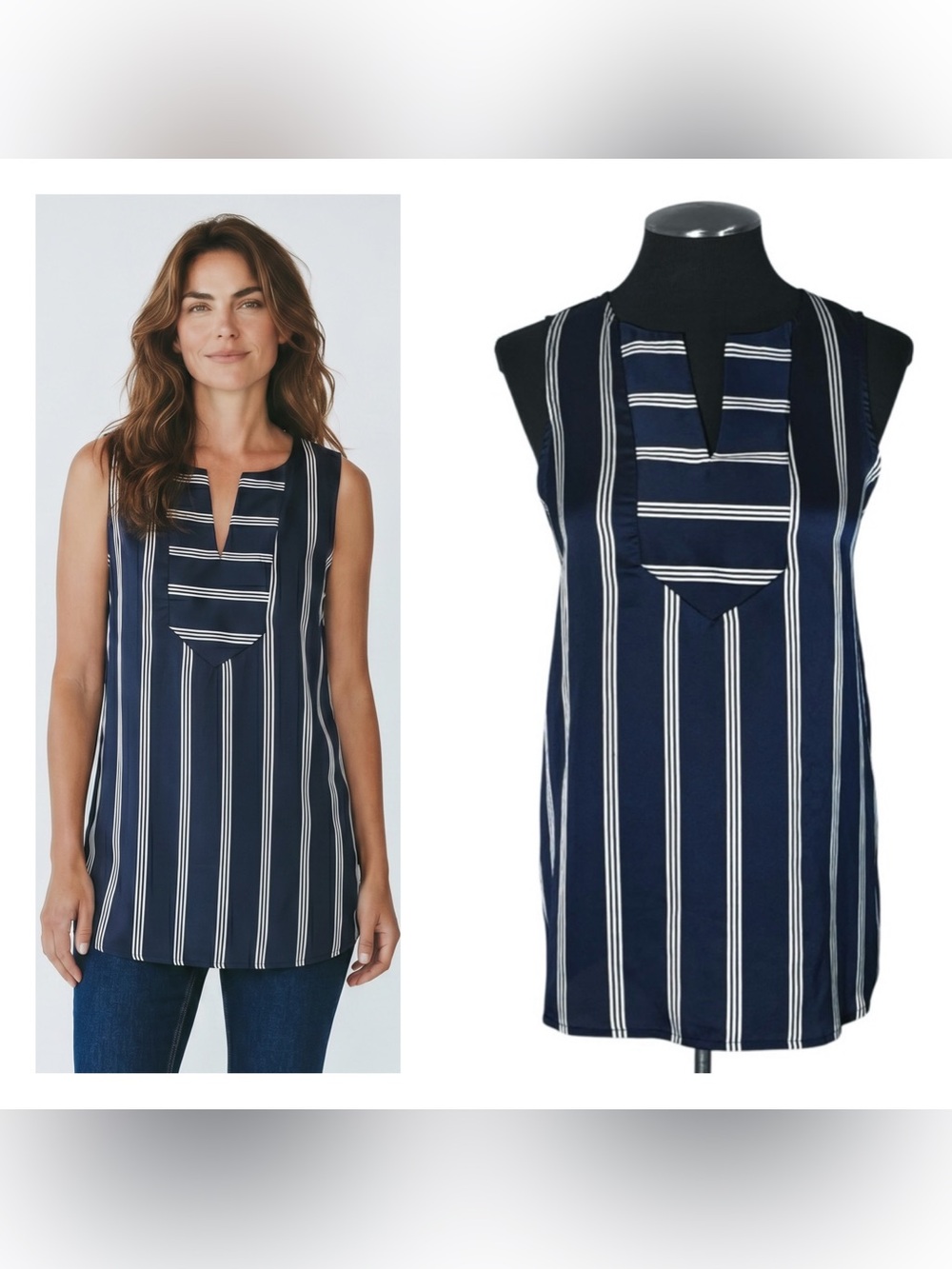 🆕 41 Hawthorn – Sleeveless Split Neck Striped Blouse – Stitch Fix - Medium
